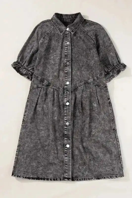 Mineral Wash Ruffled Denim Mini Dress Women UK | Grey & Blue