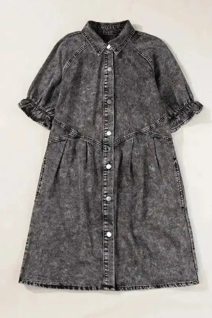 Mineral Wash Ruffled Denim Mini Dress Women UK | Grey & Blue
