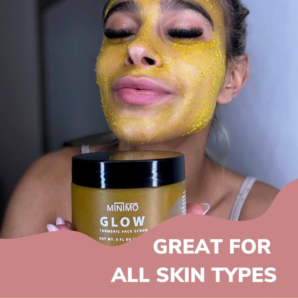 Minimo Glow Citrus Peach Turmeric Face Scrub — 5 oz with Heart Applicator