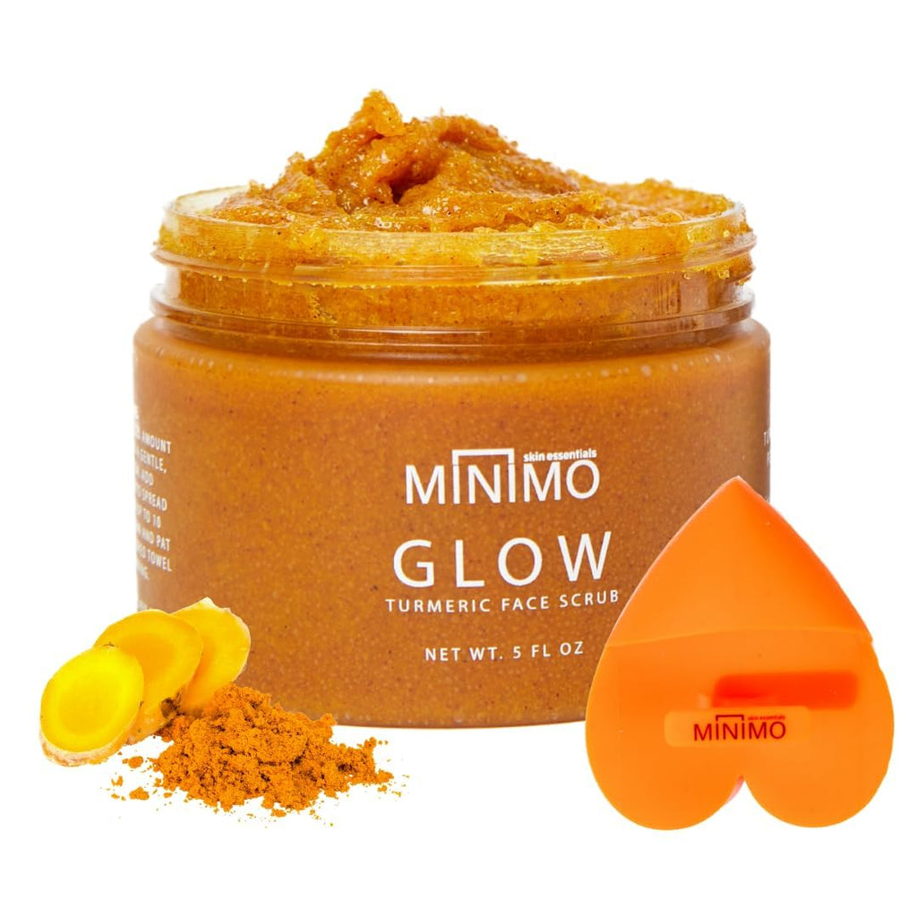 Minimo Glow Turmeric Face Scrub Unscented with Heart Applicator – All Skin Types – 5 fl oz