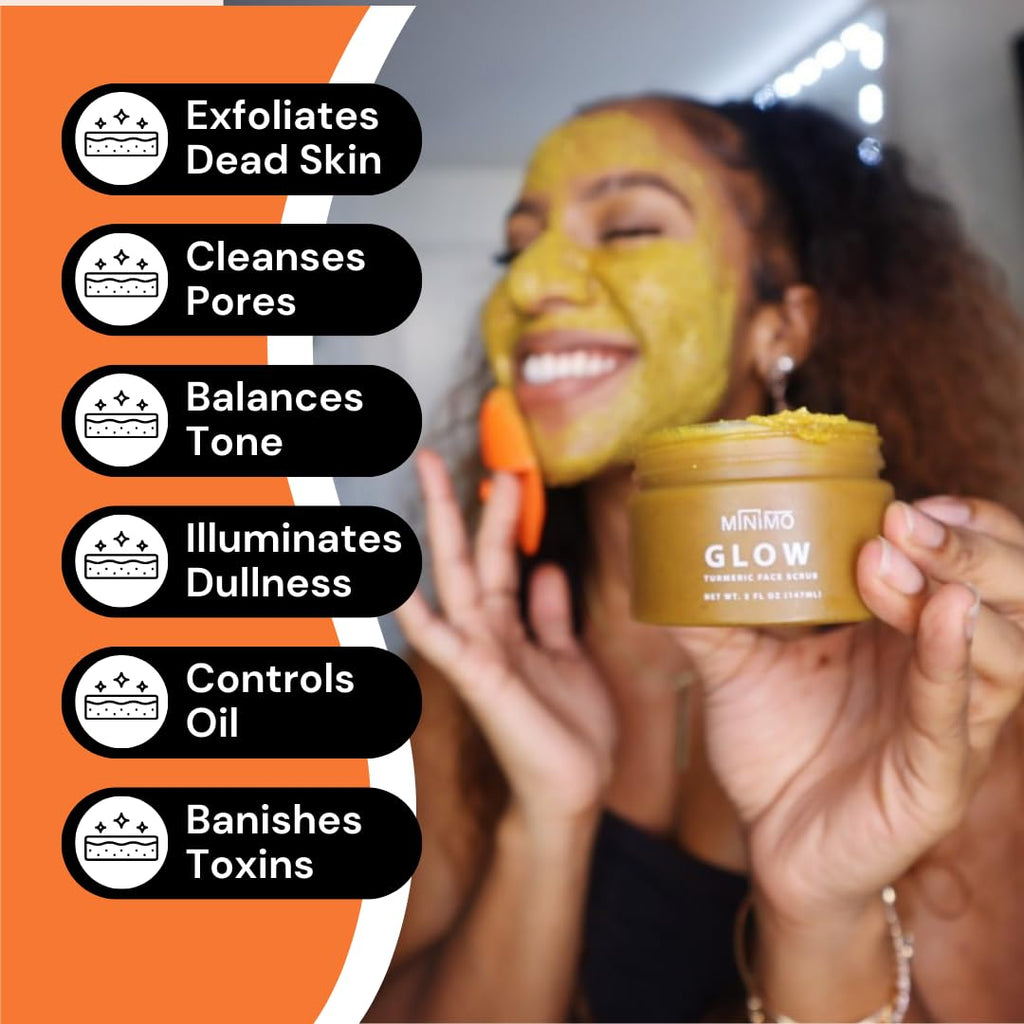 Minimo Glow Turmeric Face Scrub Unscented with Heart Applicator – All Skin Types – 5 fl oz