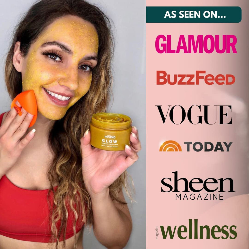Minimo Glow Citrus Peach Turmeric Face Scrub — 5 oz with Heart Applicator