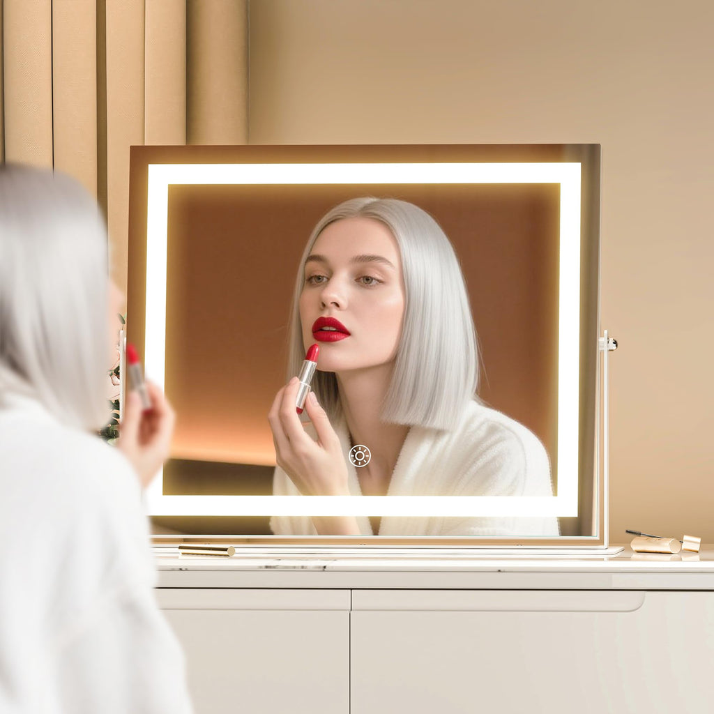 MINISO Vanity Mirror with Lights – 13.8 x 11.4 in LED Makeup Mirror, 3 Color Modes, 10x Magnification, 360° Rotation