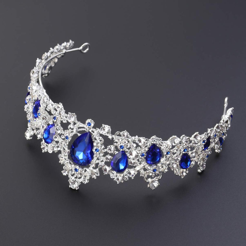 Minkissy Royal Blue Wedding Tiara – Crystal Rhinestone Bridal Crown