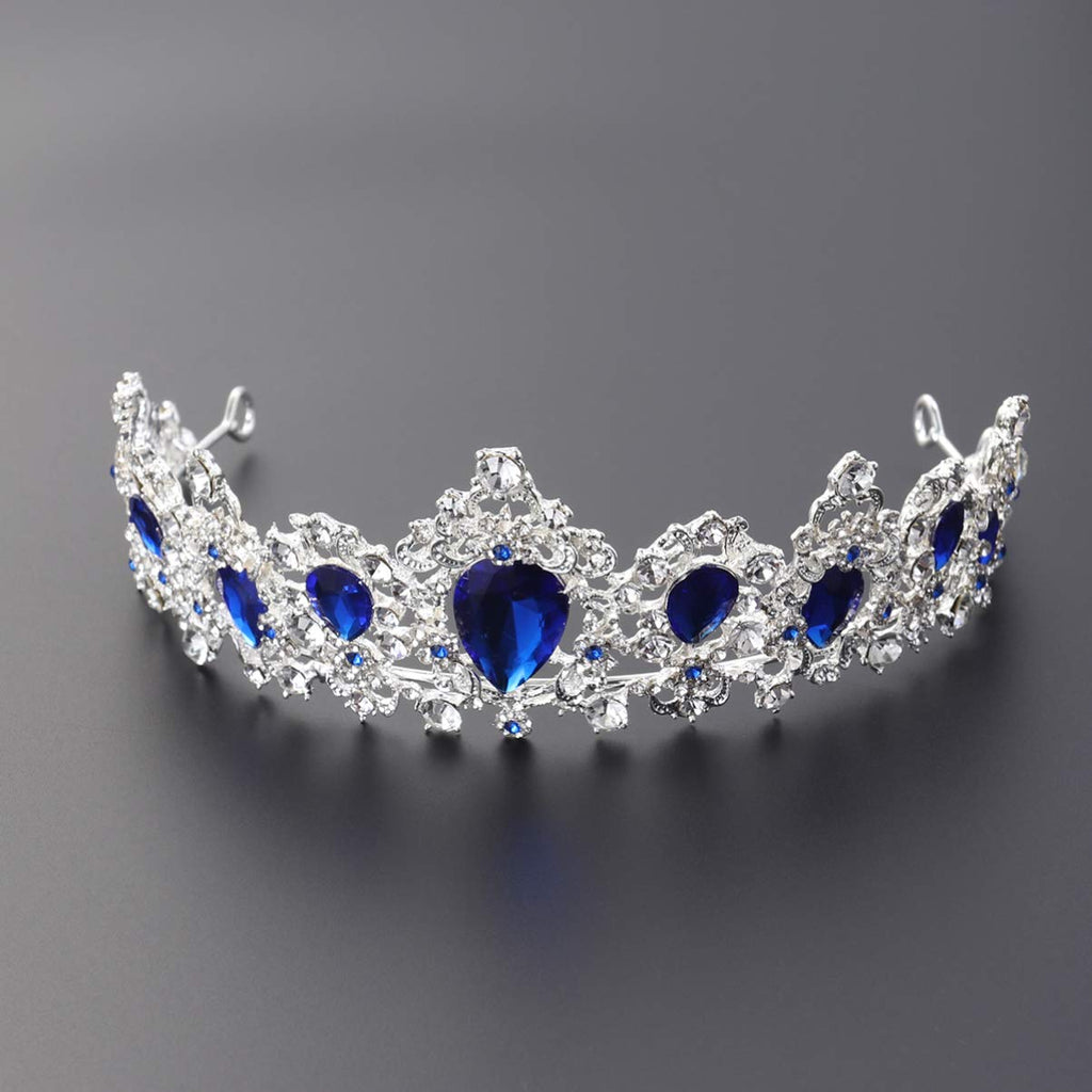 Minkissy Royal Blue Wedding Tiara – Crystal Rhinestone Bridal Crown