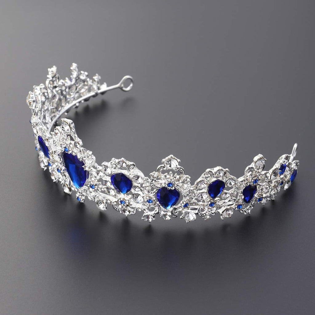 Minkissy Royal Blue Wedding Tiara – Crystal Rhinestone Bridal Crown