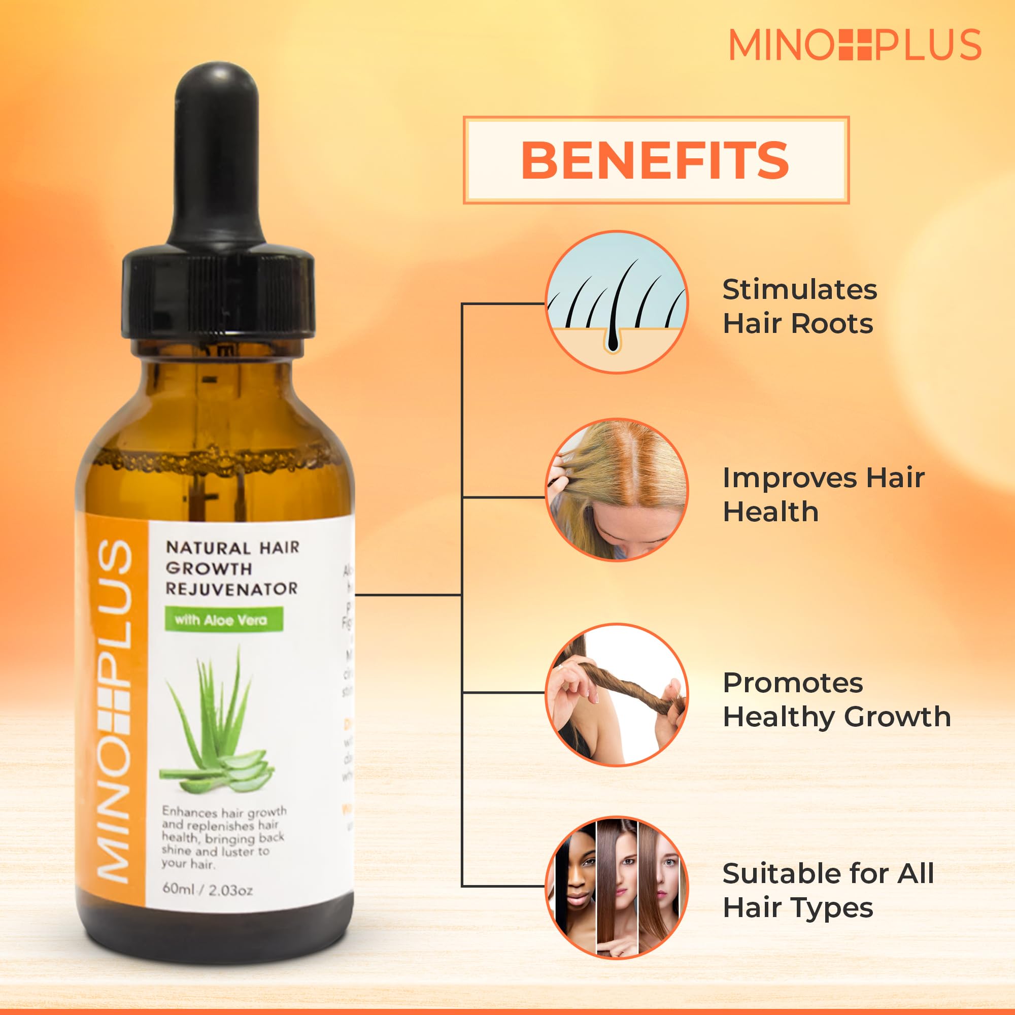 MINO PLUS Natural Hair Growth Serum – 60ml x2 | Aloe Vera, Vitamins A–E for Stronger, Fuller Hair
