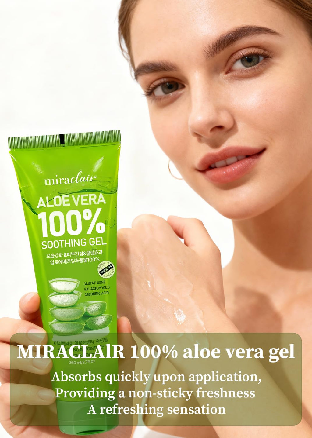MIRACLAIR Aloe Vera Gel (4PCS) – 8.79 fl oz Travel Size, 100% Pure for Face & Body