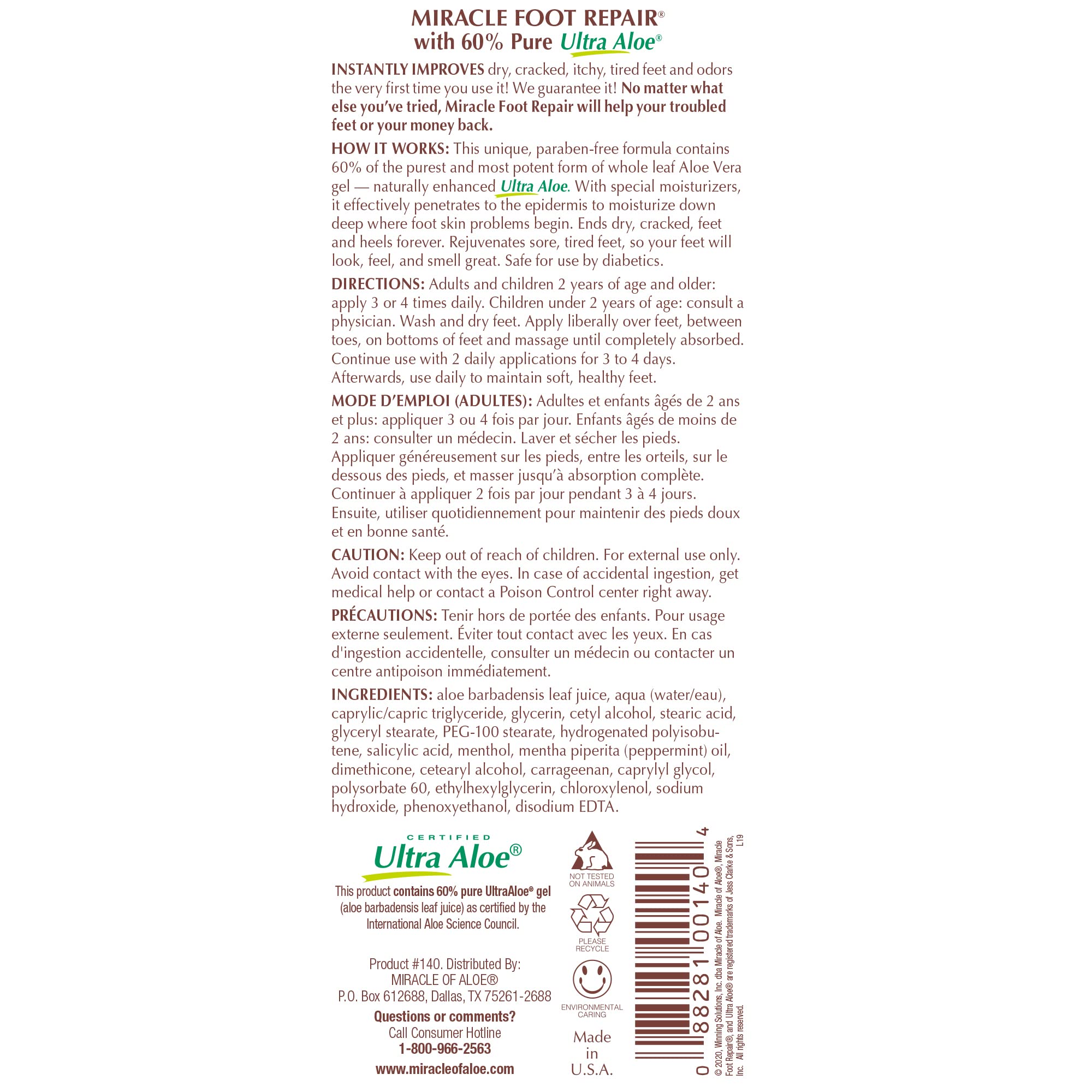 Miracle Foot Repair Cream 8 oz + Miracle Hand Repair 1 oz | UltraAloe Aloe Vera Lotions by Miracle of Aloe