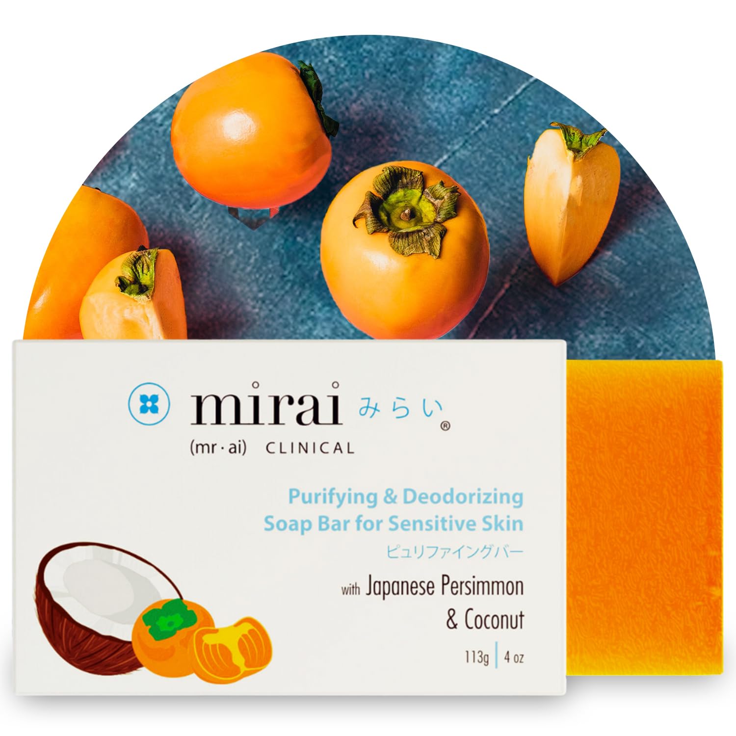 Mirai Persimmon Soap Bar for Body (100g) – Nonenal Odor Control with Japanese Persimmon & Green Tea