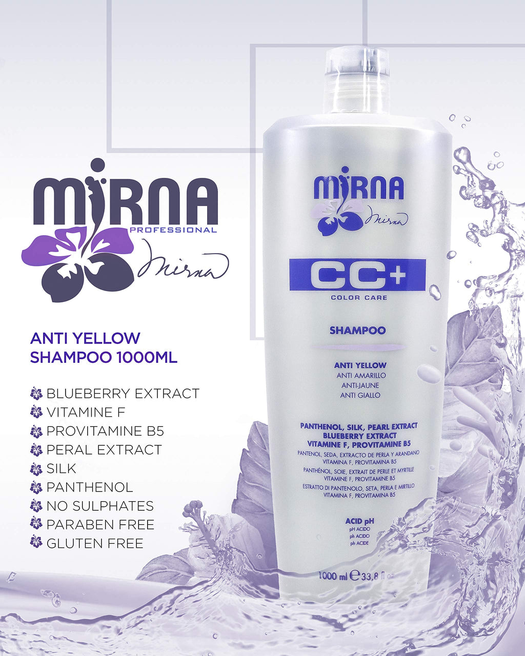 Mirna Professional Anti Yellow Color Care Shampoo | Delicate pH Formula, Silk & Pearl Extracts