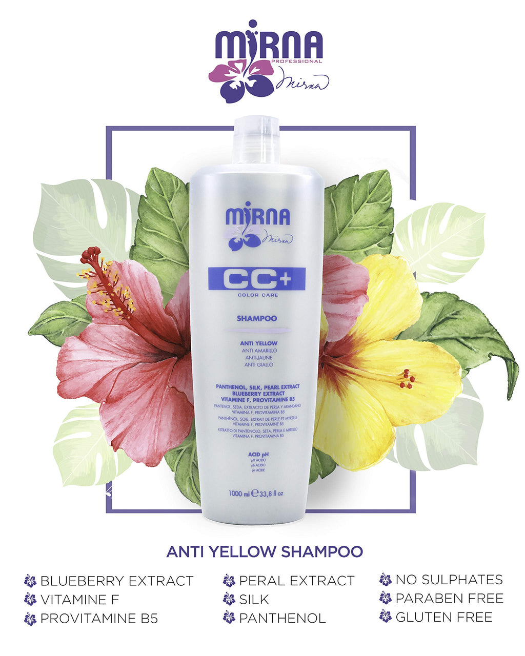 Mirna Professional Anti Yellow Color Care Shampoo | Delicate pH Formula, Silk & Pearl Extracts
