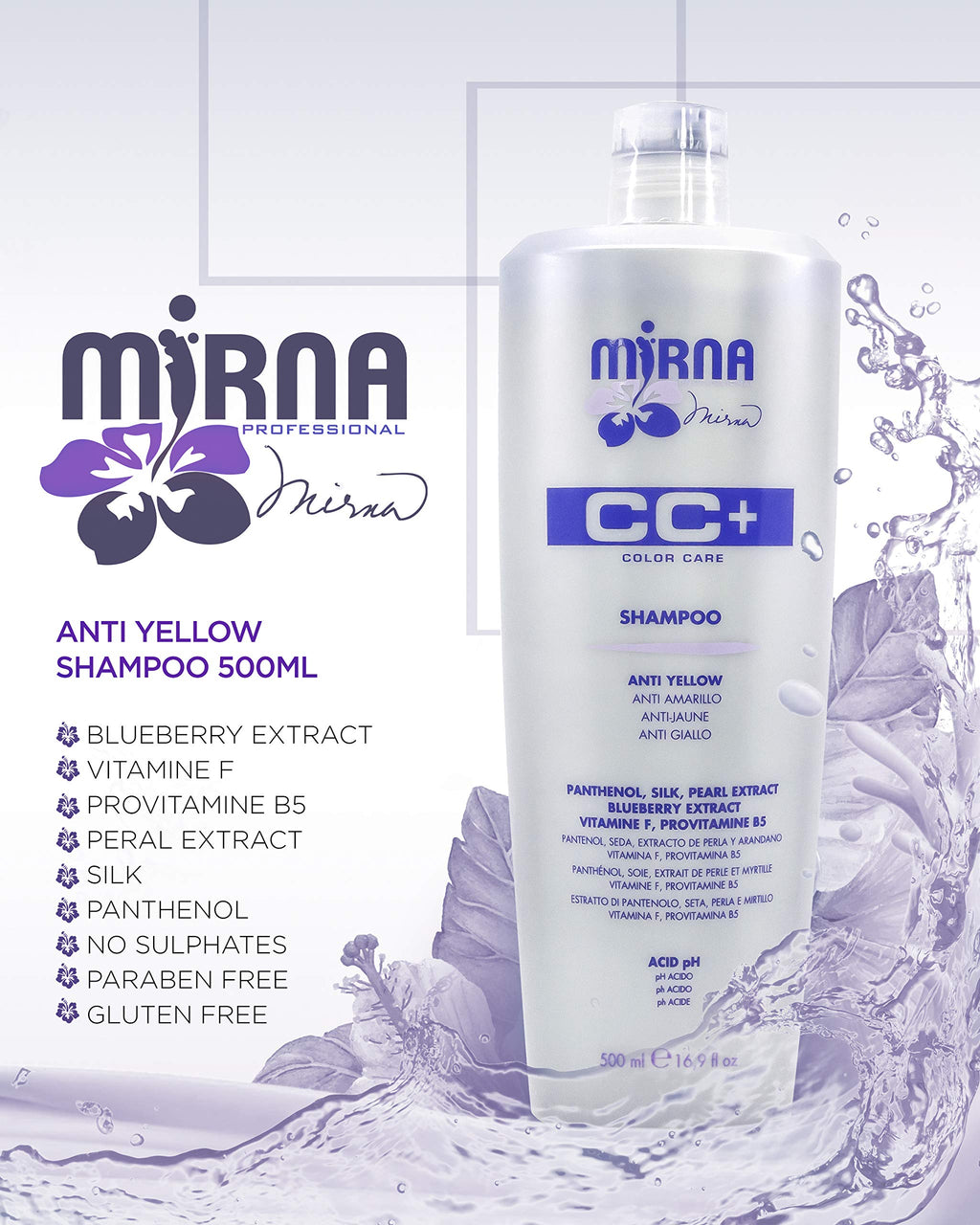 Mirna Professional Color Care NO Yellow Shampoo – Delicate pH, Blueberry & Silk