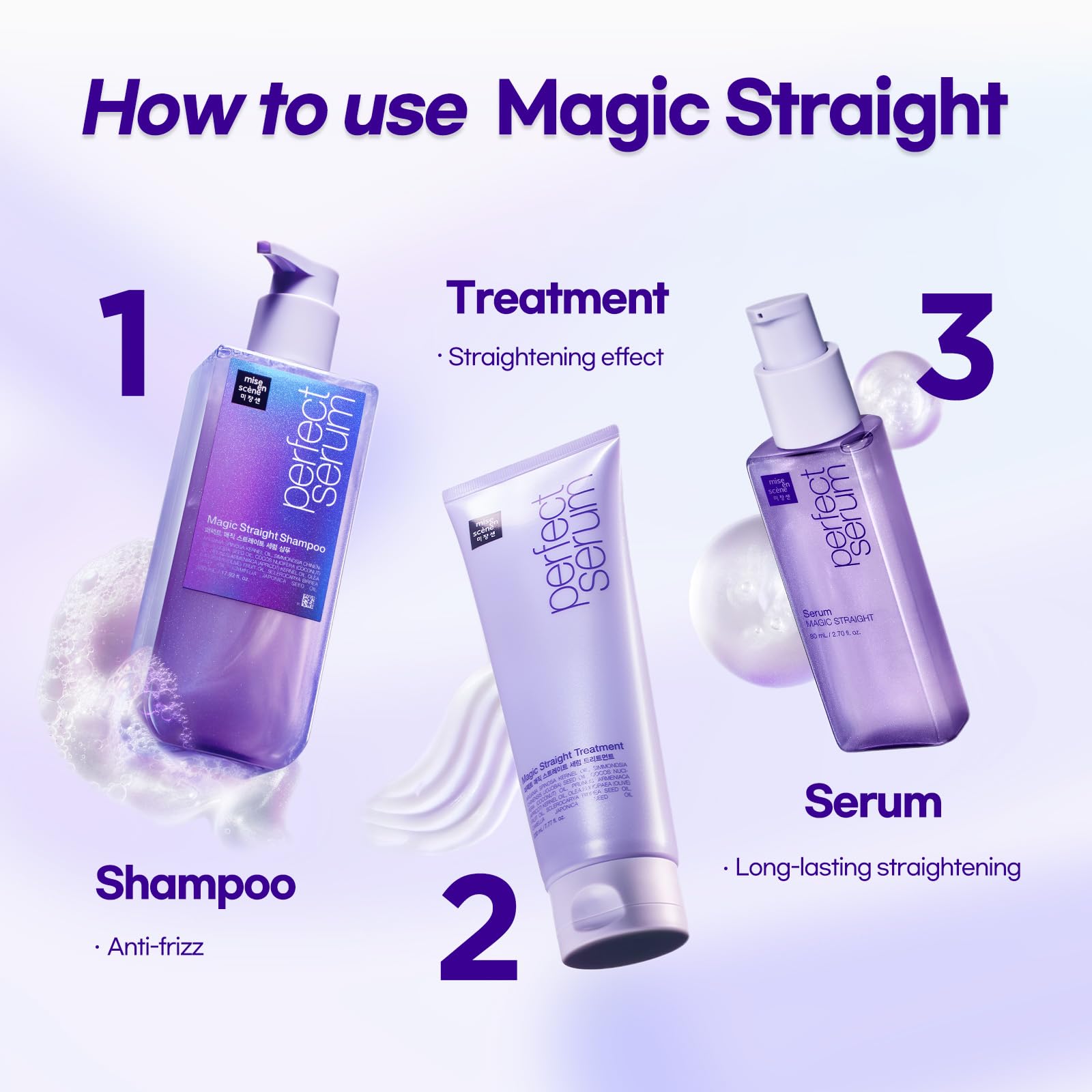 Mise En Scene Perfect Serum Magic Straight – Hair Taming Oil, Heat Protectant, Humidity Shield | Coconut Oil, Bergamot | 2.7 Fl Oz