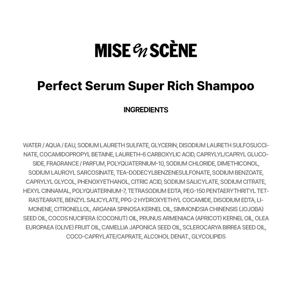 Mise En Scene Perfect Serum Super Rich Shampoo | Korean Hair Care for Severely Damaged Hair – Hydrating & Anti-Frizz