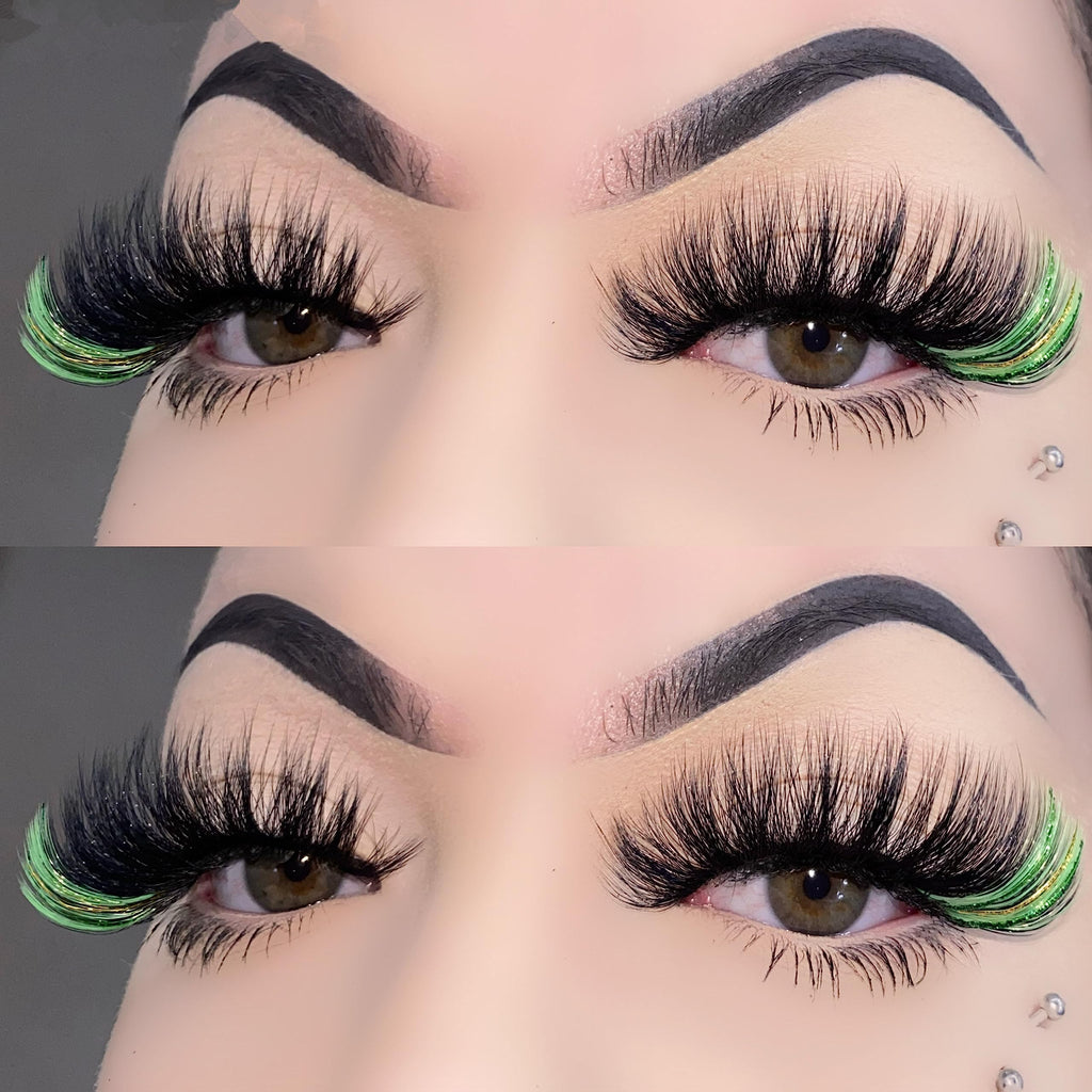 Miss Kiss Black Eyelashes with Green Glitter End | Faux Mink Lash Strip for Festival & Party