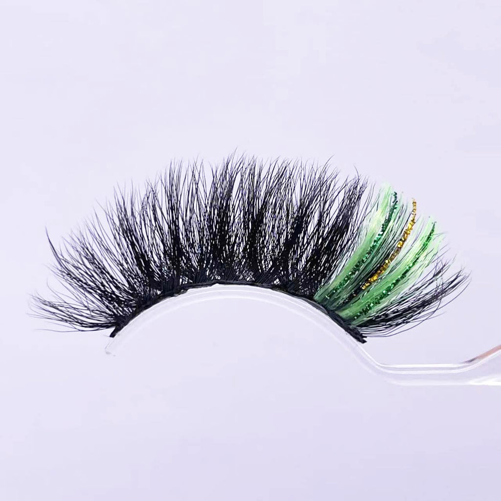 Miss Kiss Black Eyelashes with Green Glitter End | Faux Mink Lash Strip for Festival & Party
