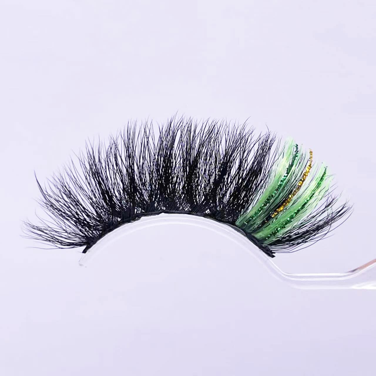 Miss Kiss Black Eyelashes with Green Glitter End | Faux Mink Lash Strip for Festival & Party