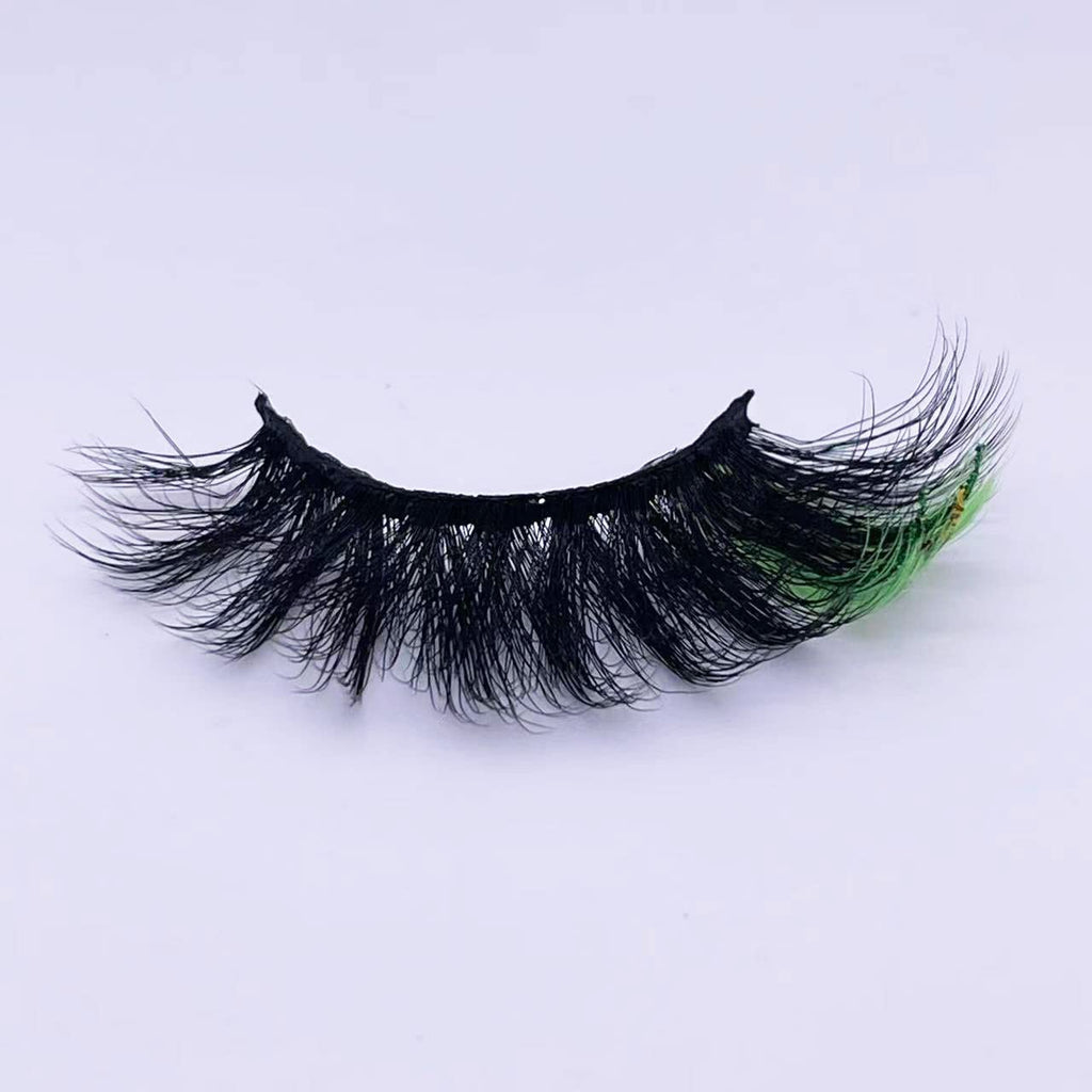 Miss Kiss Black Eyelashes with Green Glitter End | Faux Mink Lash Strip for Festival & Party