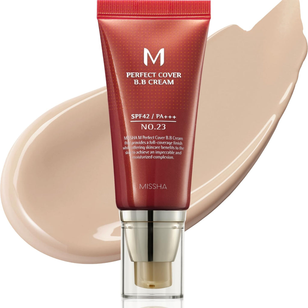 MISSHA M Perfect Cover BB Cream No.23 Natural Beige – SPF 42 PA+++ (Light/Medium, Cool/Neutral Undertone) 1.69 fl oz