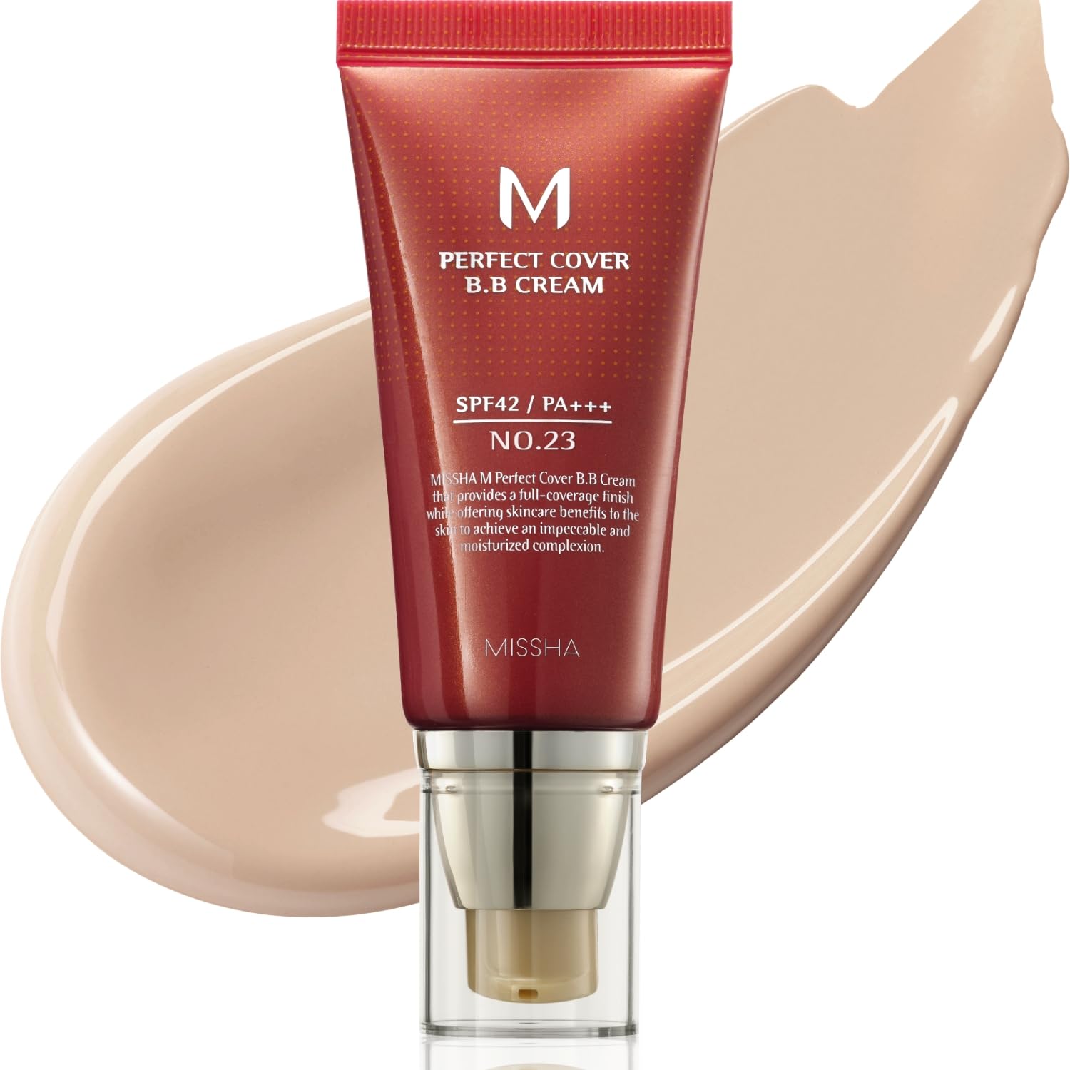 MISSHA M Perfect Cover BB Cream No.23 Natural Beige – SPF 42 PA+++ (Light/Medium, Cool/Neutral Undertone) 1.69 fl oz
