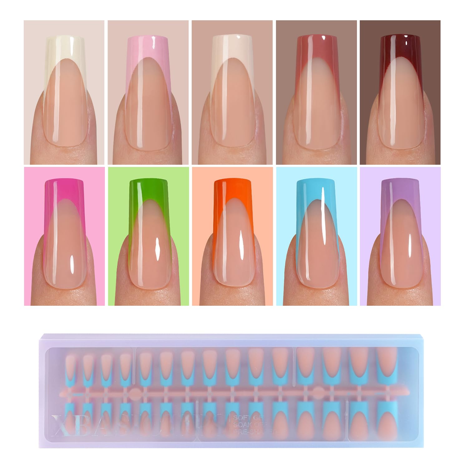Misssix XBASICTIPS French Tip Press On Nails – 300Pcs Soft Gel Tips, 15 Sizes, No Filing Needed