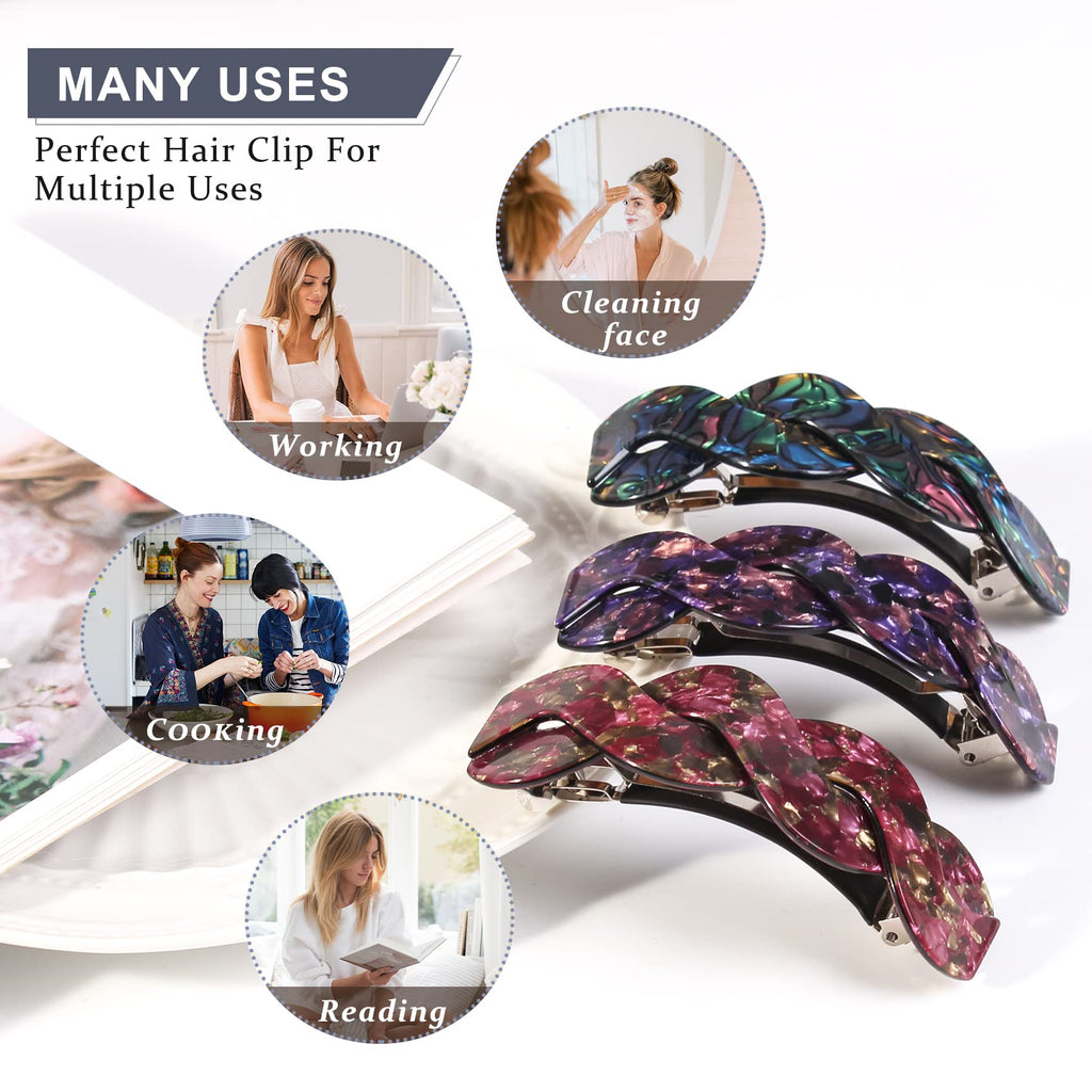Mistofu Women's Hair Barrettes - Elegant French Retro Clips for Thick Hair (3-Pack, Large)