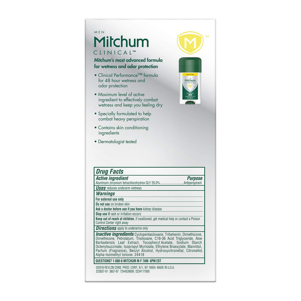 Mitchum Men Clinical Soft Solid Antiperspirant Deodorant Unscented – 1.6 Ounce | 48-Hour Protection