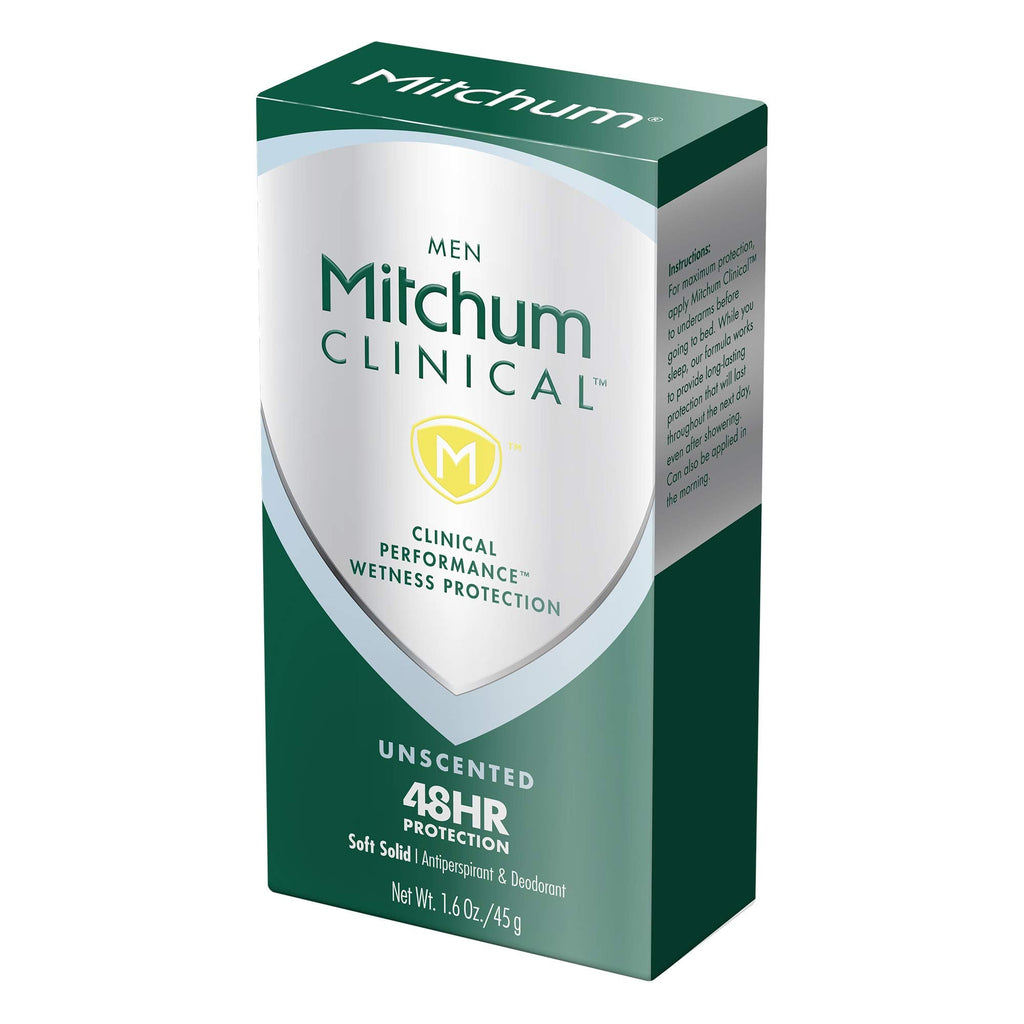 Mitchum Men Clinical Soft Solid Antiperspirant Deodorant Unscented – 1.6 Ounce | 48-Hour Protection