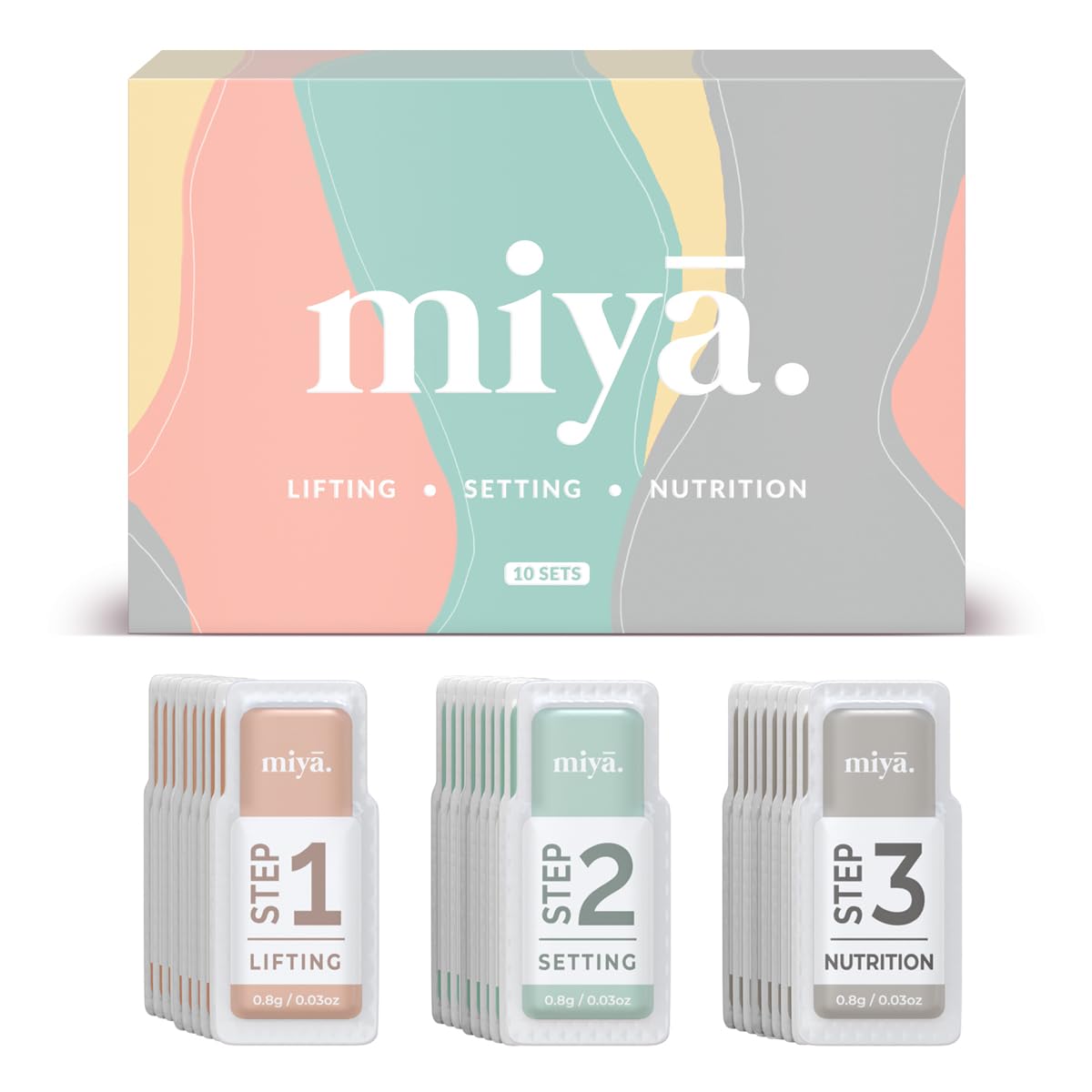 MIYA LASH 2 in 1 Brow Lamination & Lash Lift Lotion Set – 10 Treatments, Sachet Refills, Fast-Acting 3-Step Kit