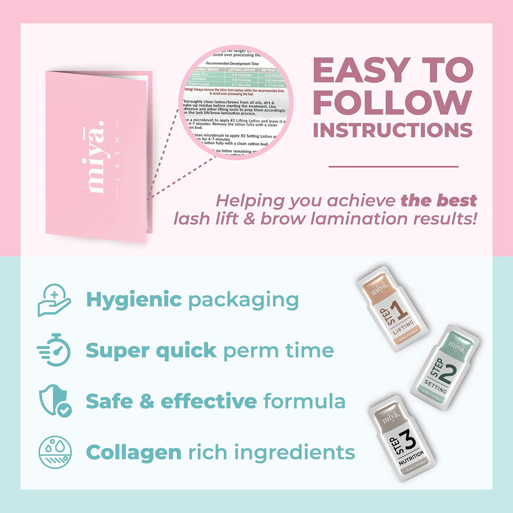 MIYA LASH 2 in 1 Brow Lamination & Lash Lift Lotion Set – 10 Treatments, Sachet Refills, Fast-Acting 3-Step Kit
