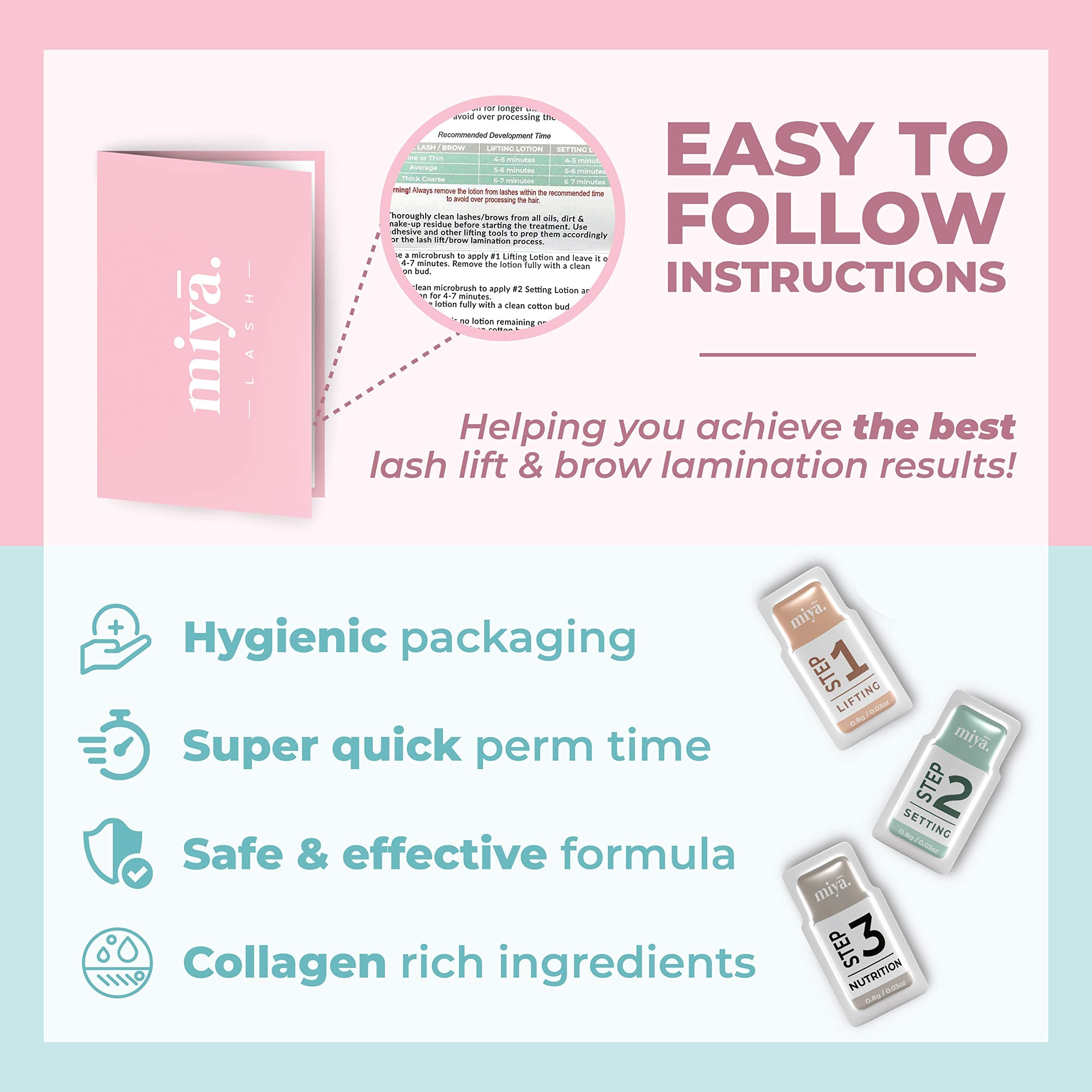 MIYA LASH 2 in 1 Brow Lamination & Lash Lift Lotion Set – 10 Treatments, Sachet Refills, Fast-Acting 3-Step Kit