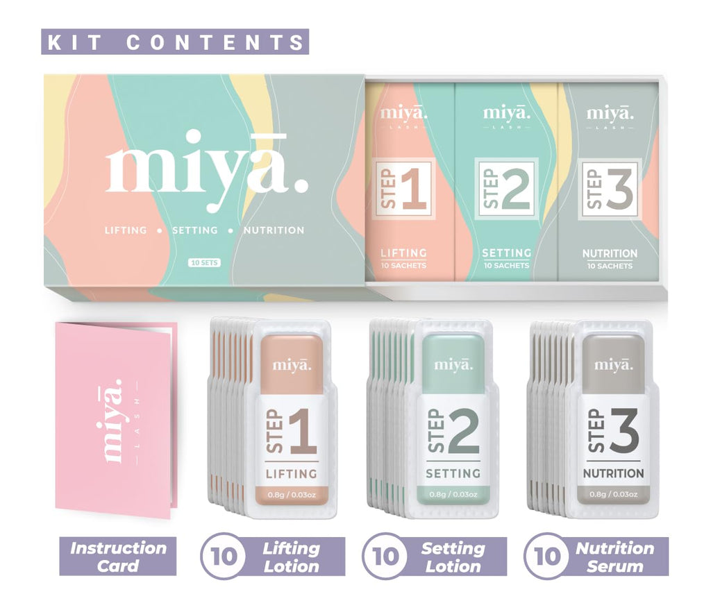 MIYA LASH 2 in 1 Brow Lamination & Lash Lift Lotion Set – 10 Treatments, Sachet Refills, Fast-Acting 3-Step Kit