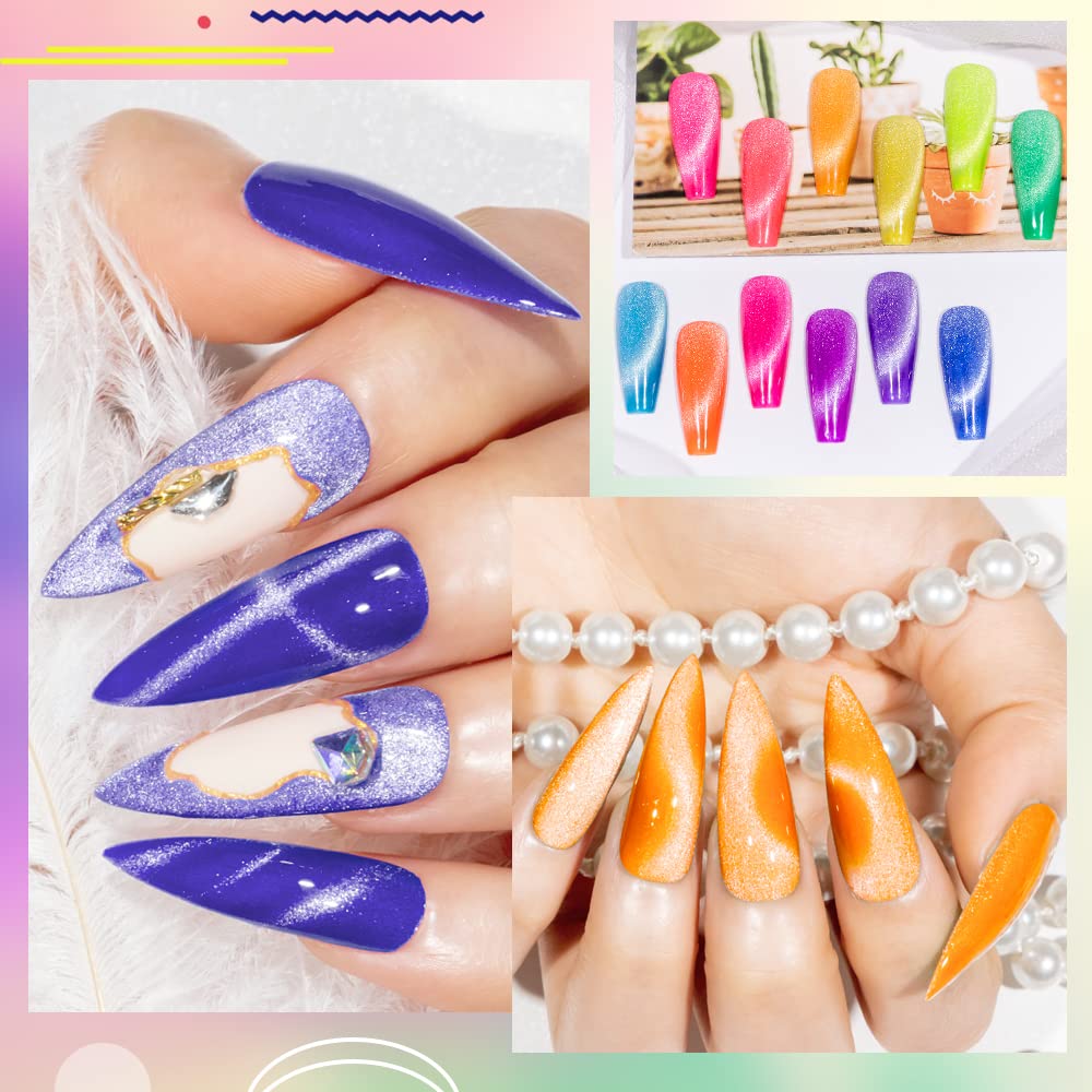 MIZHSE Neon Cat Eye Gel Polish Kit – 12-Color Glitter Magnetic Set with 3D Magnet