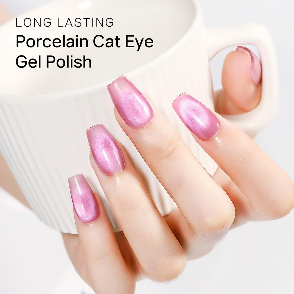 MIZHSE Cat Eye Gel Nail Polish Set – 8 Pink Translucent Colors with Magnet Stick (Soak-Off) for Home DIY