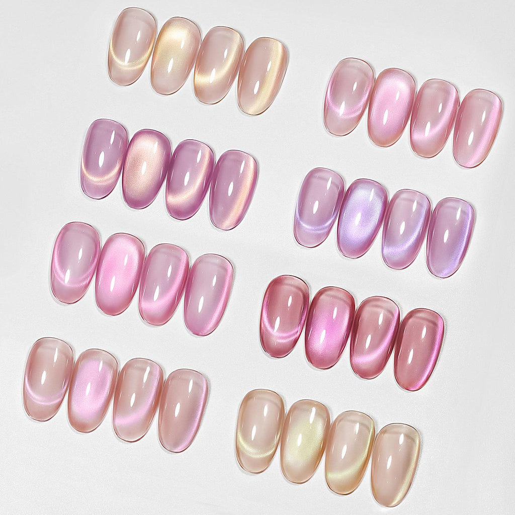 MIZHSE Cat Eye Gel Nail Polish Set – 8 Pink Translucent Colors with Magnet Stick (Soak-Off) for Home DIY