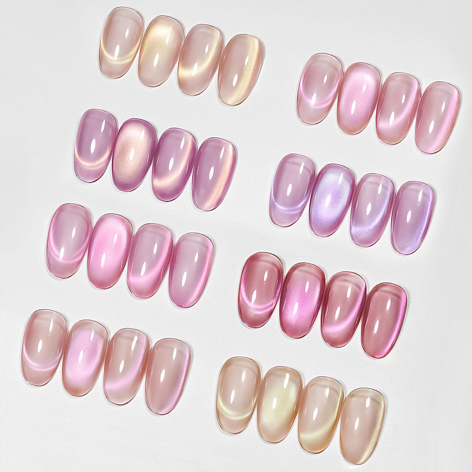 MIZHSE Cat Eye Gel Nail Polish Set – 8 Pink Translucent Colors with Magnet Stick (Soak-Off) for Home DIY