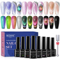 MIZHSE Cat Eye Gel Nail Polish Set - 8 Colors + Magnet Stick | 9D Cat Eye & Holographic Glitter