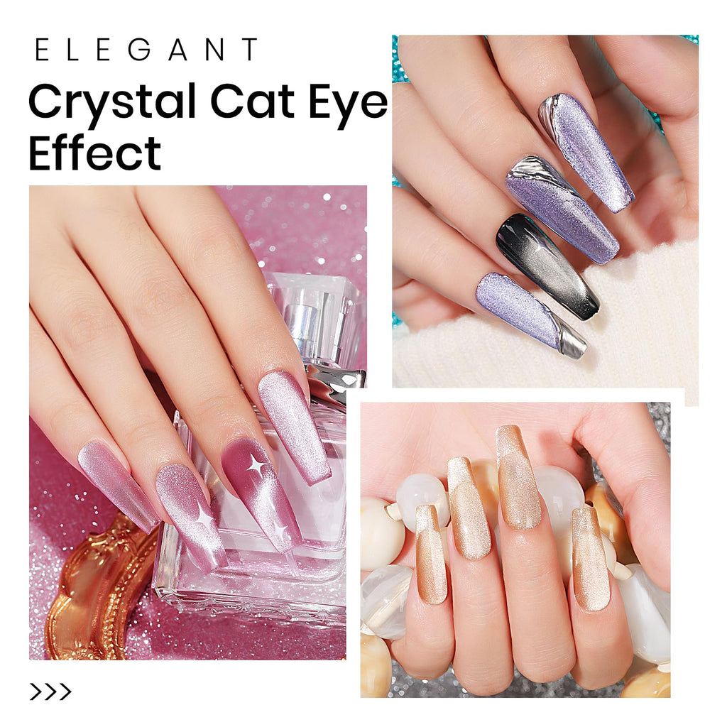 MIZHSE Cat Eye Gel Nail Polish Set - 8 Colors + Magnet Stick | 9D Cat Eye & Holographic Glitter