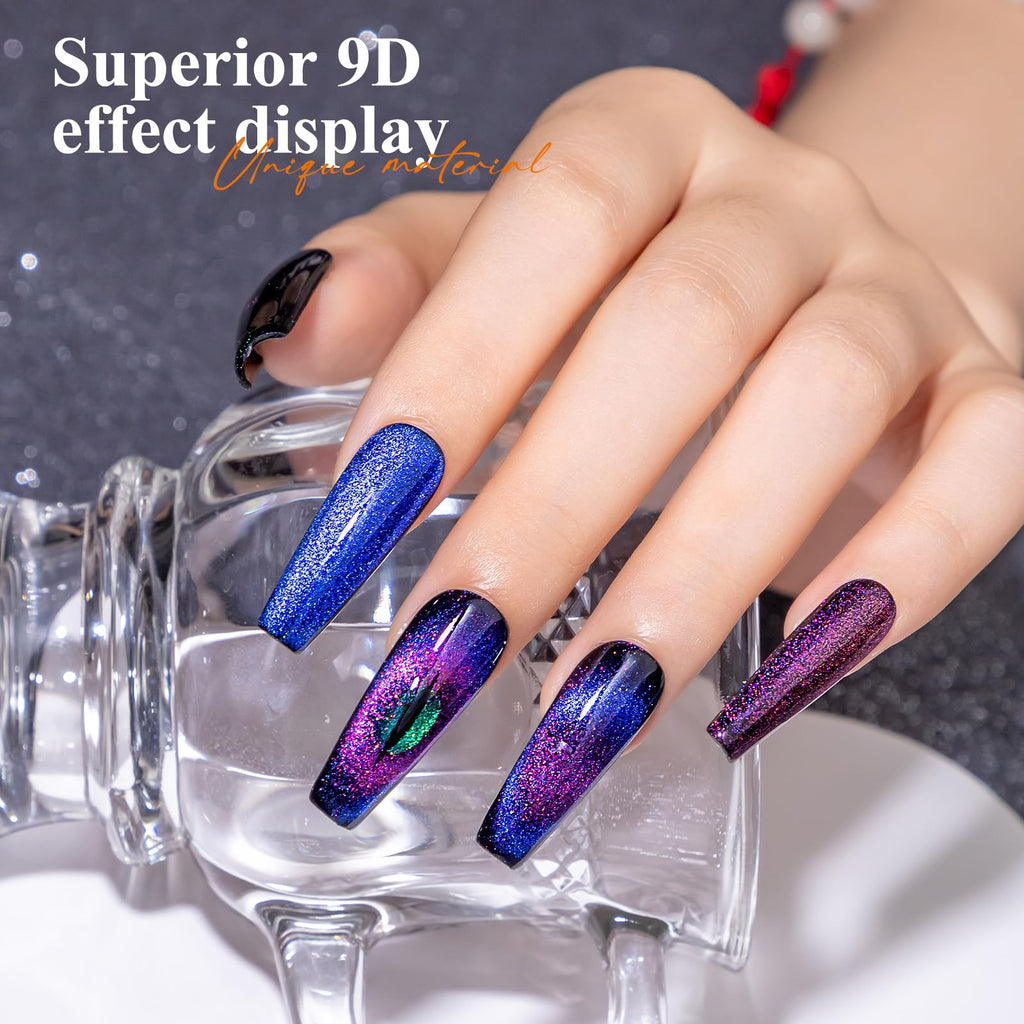 MIZHSE 60ml 9D Cat Eye Gel Nail Polish Kit – Magnetic Galaxy Effect with Black Base Coat & 2 Magnet Sticks