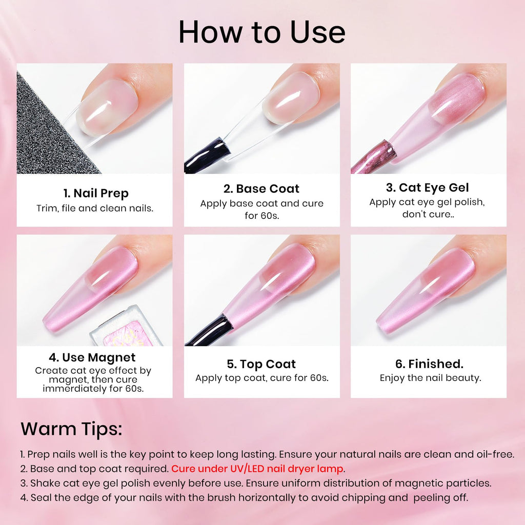 MIZHSE Cat Eye Gel Nail Polish Set – 8 Pink Translucent Colors with Magnet Stick (Soak-Off) for Home DIY
