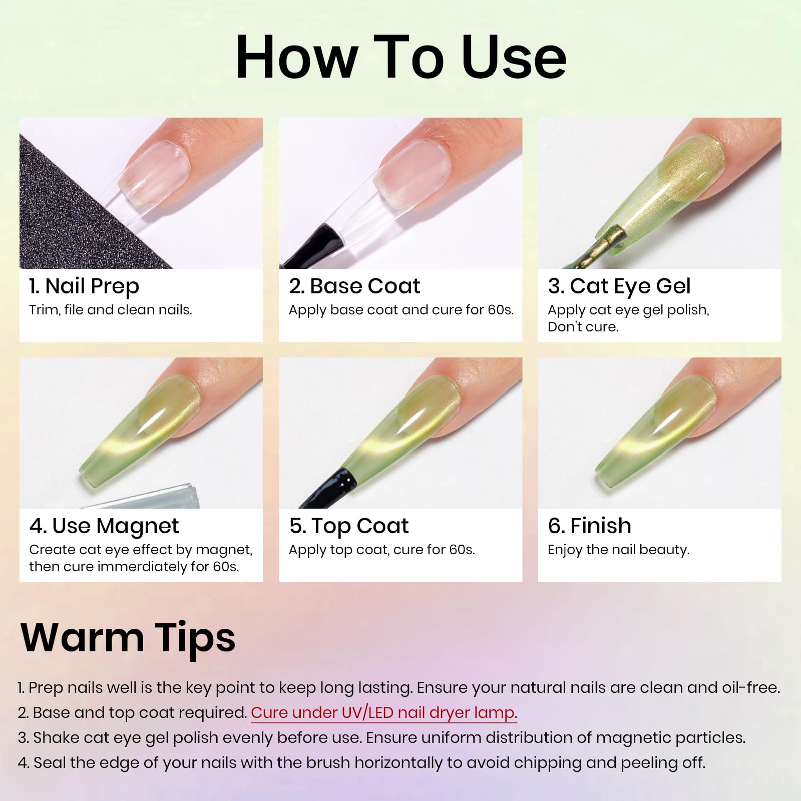 MIZHSE Cat Eye Gel Nail Polish Kit – Neon Fruit Colors with Magnet for DIY Nail Art