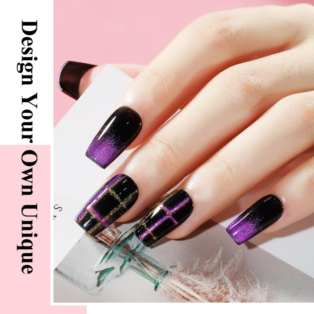 MIZHSE 60ml 9D Cat Eye Gel Nail Polish Kit – Magnetic Galaxy Effect with Black Base Coat & 2 Magnet Sticks