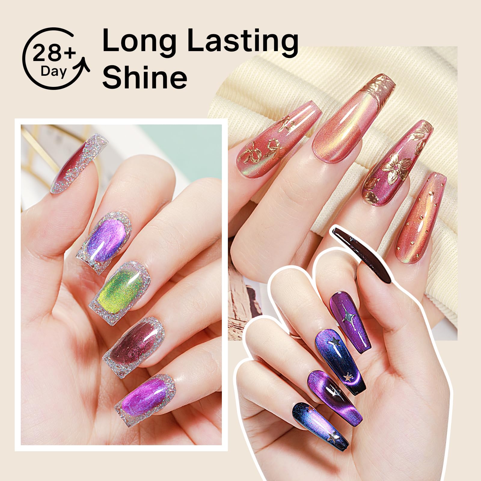 MIZHSE Cat Eye Gel Nail Polish Kit – Gemstone Magnetic Set