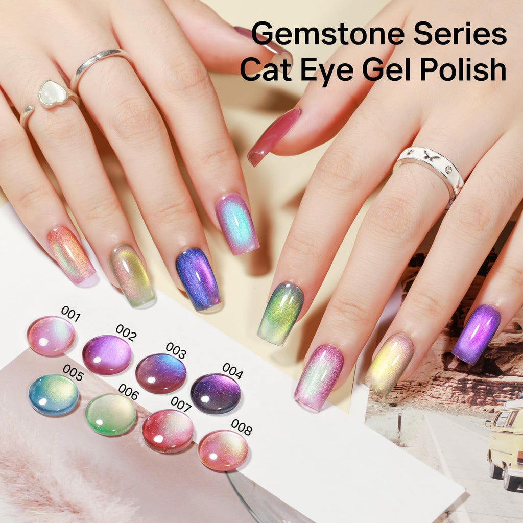 MIZHSE Cat Eye Gel Nail Polish Kit – Gemstone Magnetic Set