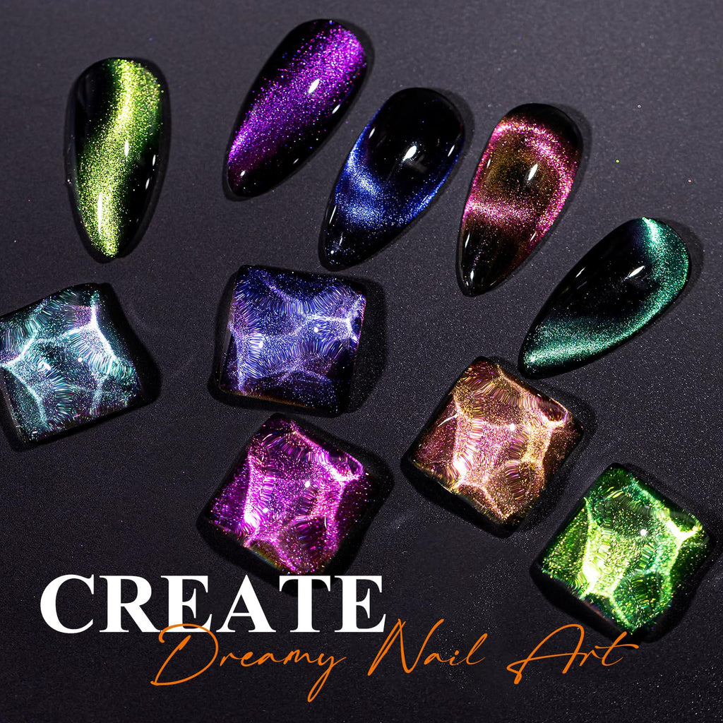 MIZHSE 60ml 9D Cat Eye Gel Nail Polish Kit – Magnetic Galaxy Effect with Black Base Coat & 2 Magnet Sticks