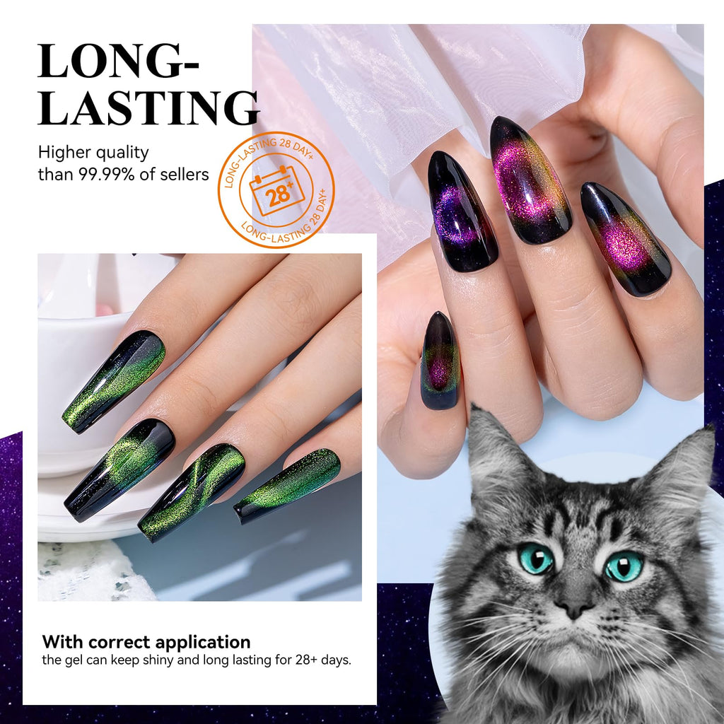 MIZHSE 60ml 9D Cat Eye Gel Nail Polish Kit – Magnetic Galaxy Effect with Black Base Coat & 2 Magnet Sticks