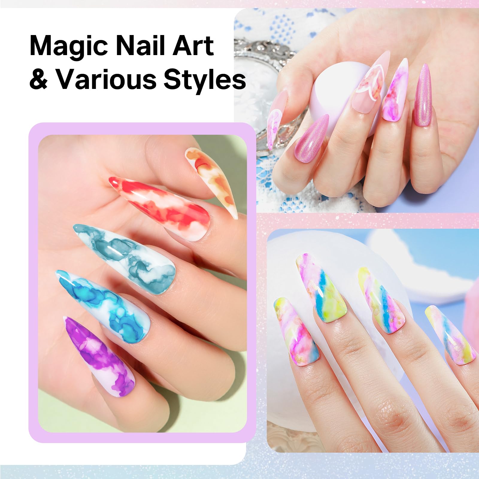 MIZHSE Marble Ink for Nails - 12-Color Blooming Marble Gel Nail Polish Set for At-Home Manicure