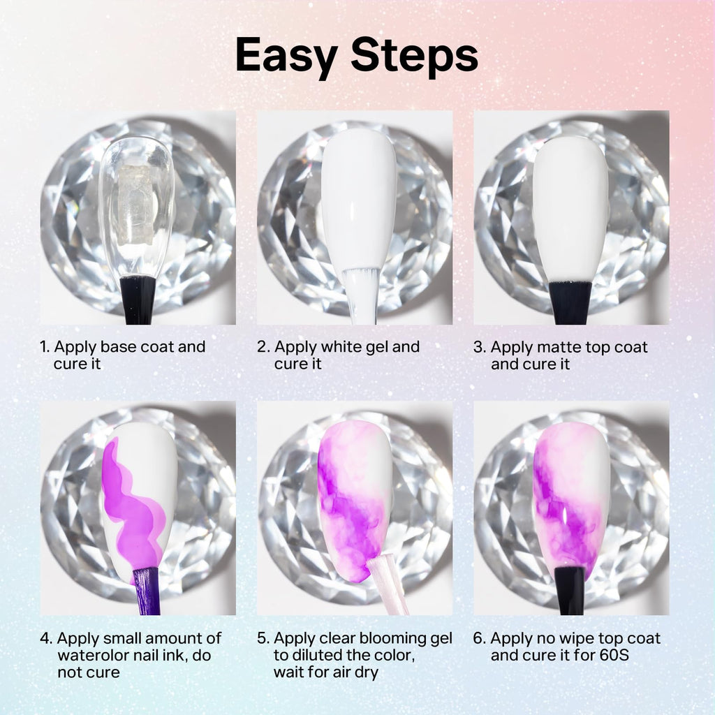 MIZHSE Marble Ink for Nails - 12-Color Blooming Marble Gel Nail Polish Set for At-Home Manicure