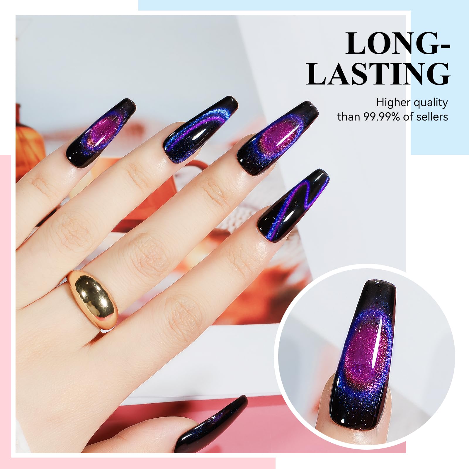 MIZHSE 60ml 9D Cat Eye Gel Nail Polish Kit – Magnetic Galaxy Effect with Black Base Coat & 2 Magnet Sticks